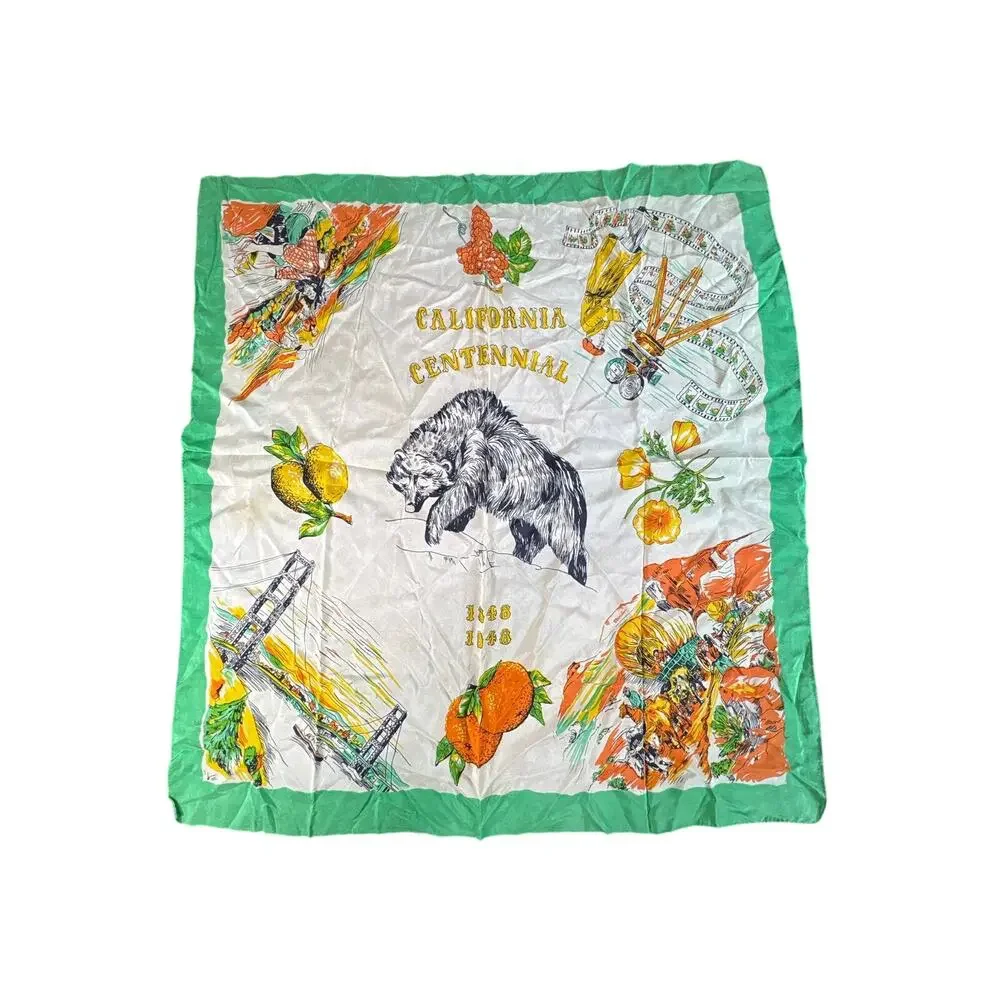 XL Vintage 40s Square California Centennial Bear Scarf- 33x31